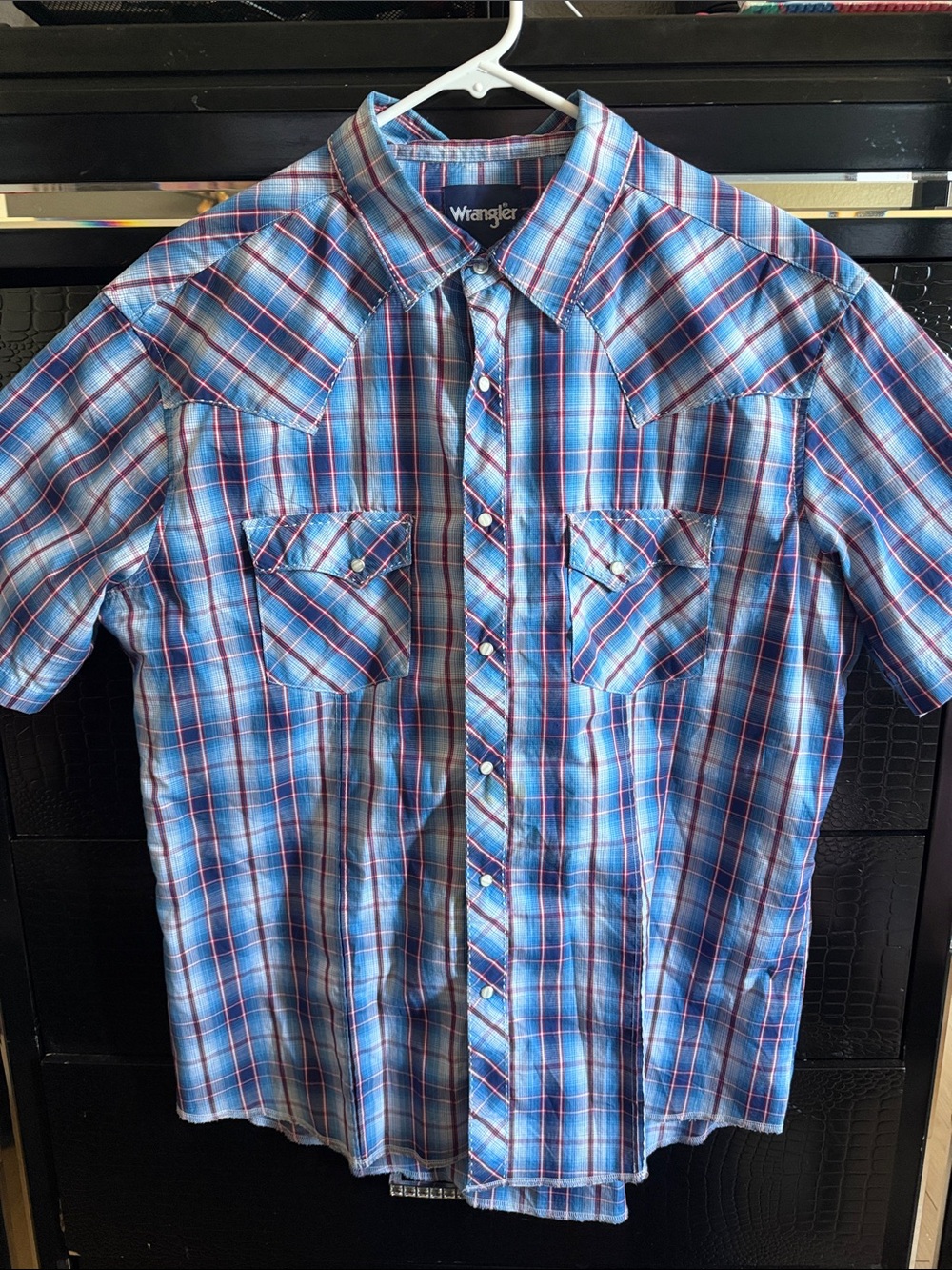 Wrangler Blue and Red Plaid Short Sleeve Western Shirt